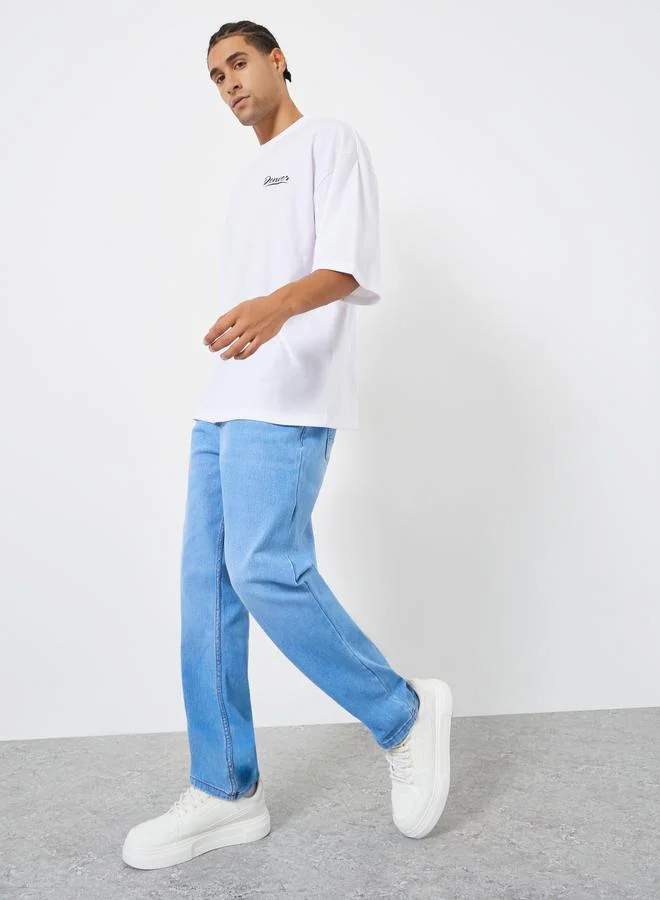 Men Light Blue Regular Fit Washed Jeans